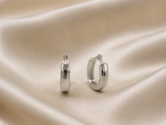 Silver Polished Chunky Huggie Hoops