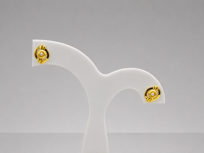 Golden Round Disc CZ Centre Studs