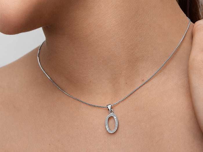 Silver Oval O Initial Pave Pendant