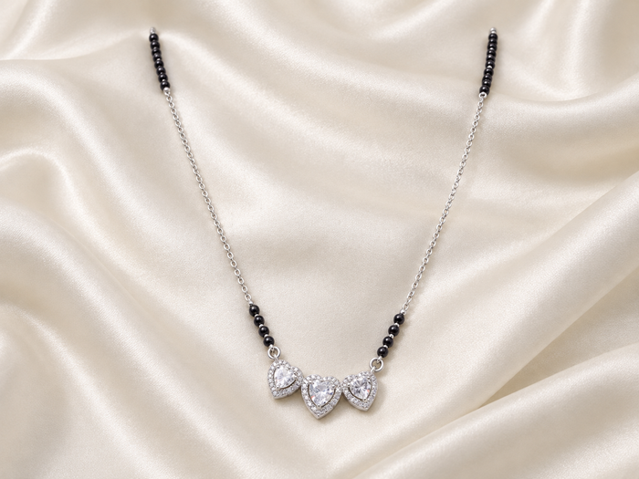 Silver CZ Double Heart Mangalsutra
