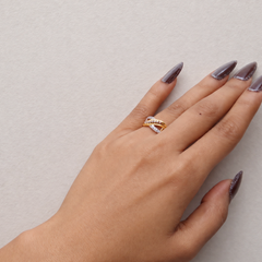 Two-Tone Golden CZ Crossover Band Ring – view 2