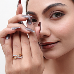 Two-Tone Golden CZ Crossover Band Ring – view 3