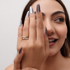Two-Tone Golden CZ Crossover Band Ring – view 4
