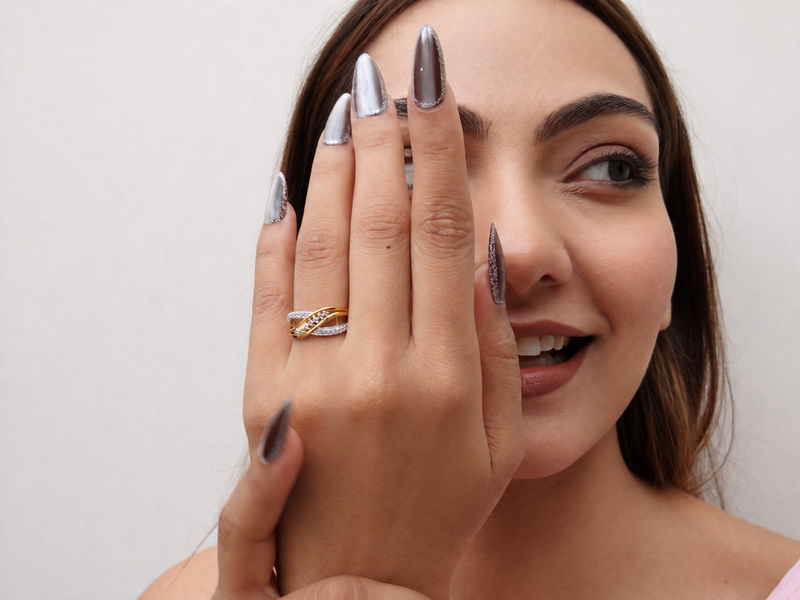 Two-Tone Golden CZ Crossover Band Ring – view 4