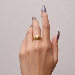 Golden Carved Lotus Dome Ring – view 2