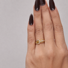 Golden CZ Halo Square Centre Ring – view 2