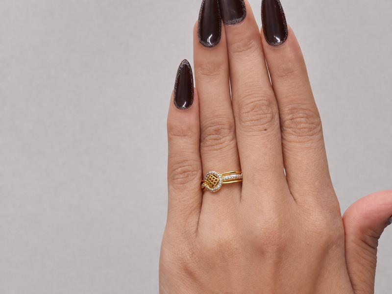 Golden CZ Halo Square Centre Ring – view 2