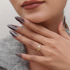 Golden CZ Halo Square Centre Ring – view 3