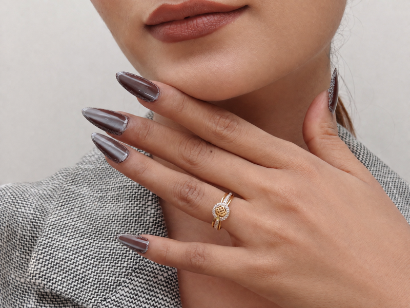 Golden CZ Halo Square Centre Ring – view 3