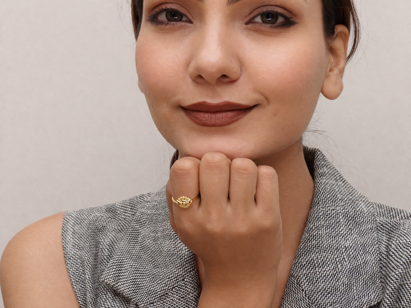 Golden Sunburst Floral Bead Ring – view 5