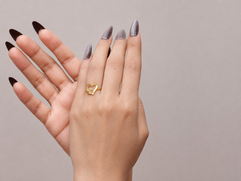 Golden Open Heart & Flower Ring – view 2