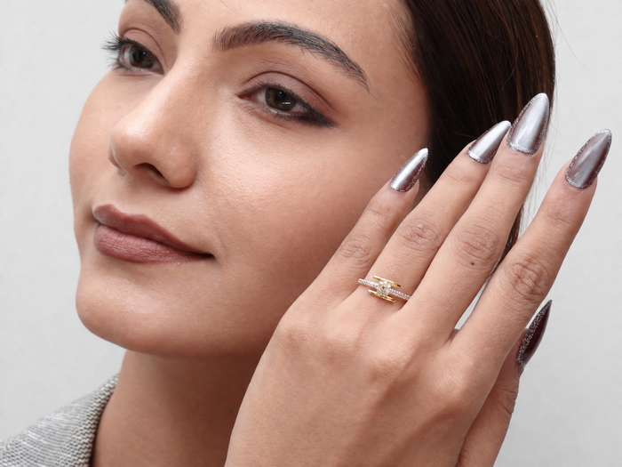 Golden CZ Line Band Ring