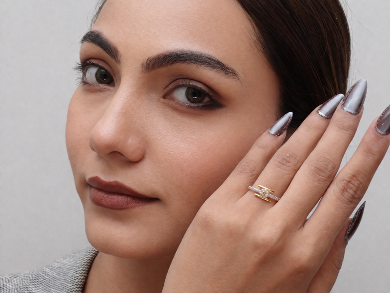 Golden CZ Line Band Ring – view 2