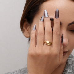 Golden Openwork Leaf & Bead Ring – view 4
