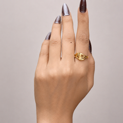 Golden Openwork Leaf Fan Ring – view 4