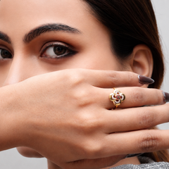 Golden Pink Stone Flower Ring