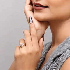 Golden Pink Stone Flower Ring – view 2