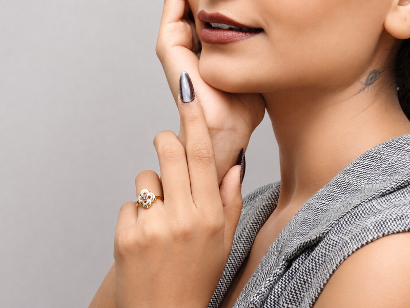 Golden Pink Stone Flower Ring – view 2