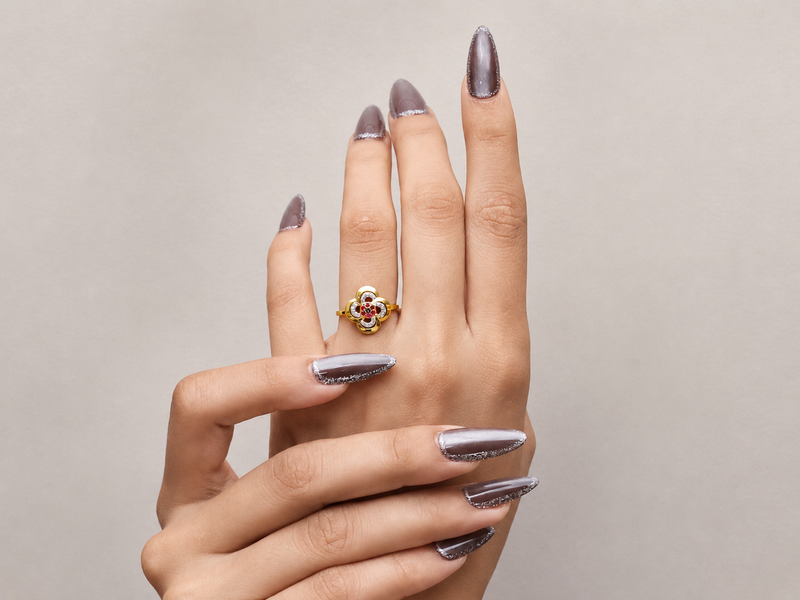 Golden Pink Stone Flower Ring – view 3