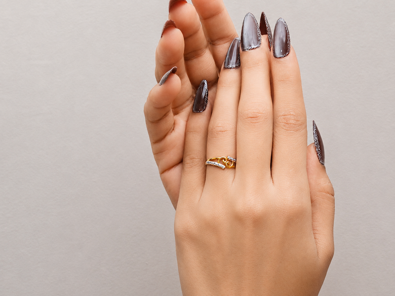 Golden Scroll & CZ Bar Ring – view 2