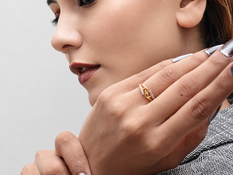 Golden Scroll & CZ Bar Ring – view 3