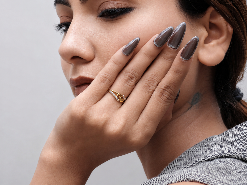 Golden Scroll & CZ Bar Ring – view 4