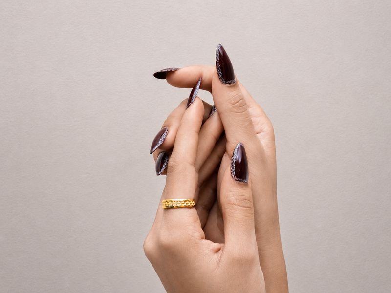 Golden Ribbed Wide Band Ring – view 2