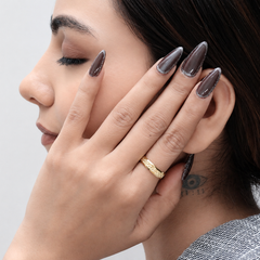 Golden Ribbed Wide Band Ring – view 3