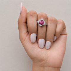Silver Pink Cluster Flower Pave Ring – view 4
