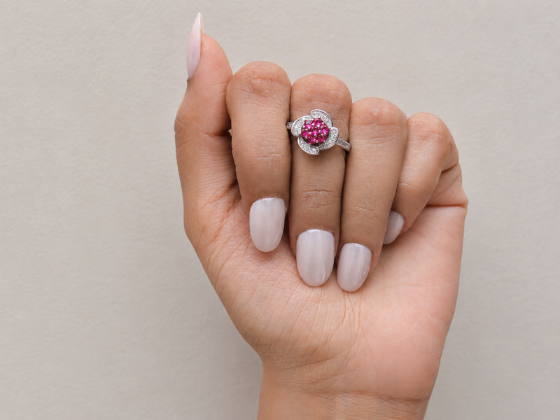 Silver Pink Cluster Flower Pave Ring – view 4