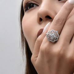 Silver Marquise Petal Flower Cocktail Ring – view 2