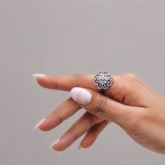 Silver Marquise Petal Flower Cocktail Ring – view 3