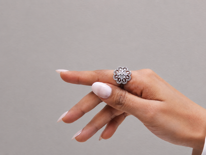 Silver Marquise Petal Flower Cocktail Ring – view 3