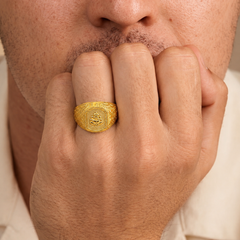 Golden Men's Ornate Filigree Signet Ring – view 3