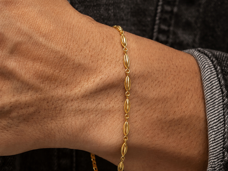 Golden Oval Bead Link Bracelet – view 2