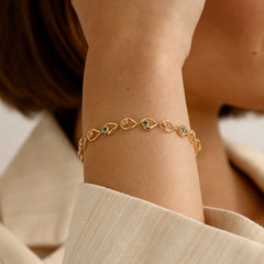 Golden Multicolour Stone Marquise Link Bracelet – view 2