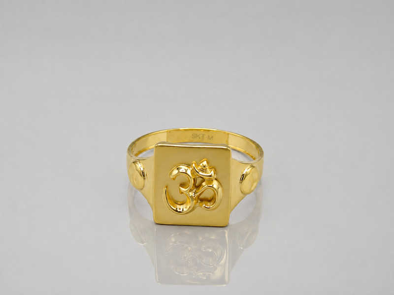 Golden Men's Om Symbol Signet Ring – view 2