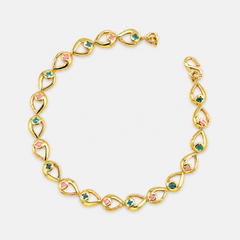 Golden Multicolour Stone Marquise Link Bracelet