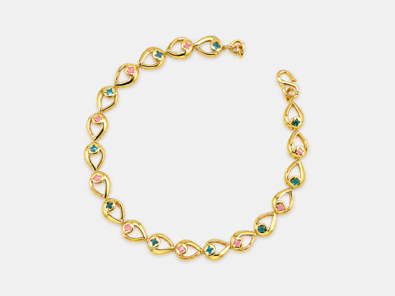Golden Multicolour Stone Marquise Link Bracelet
