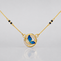 Golden Blue Enamel Butterfly Ring Mangalsutra – view 2