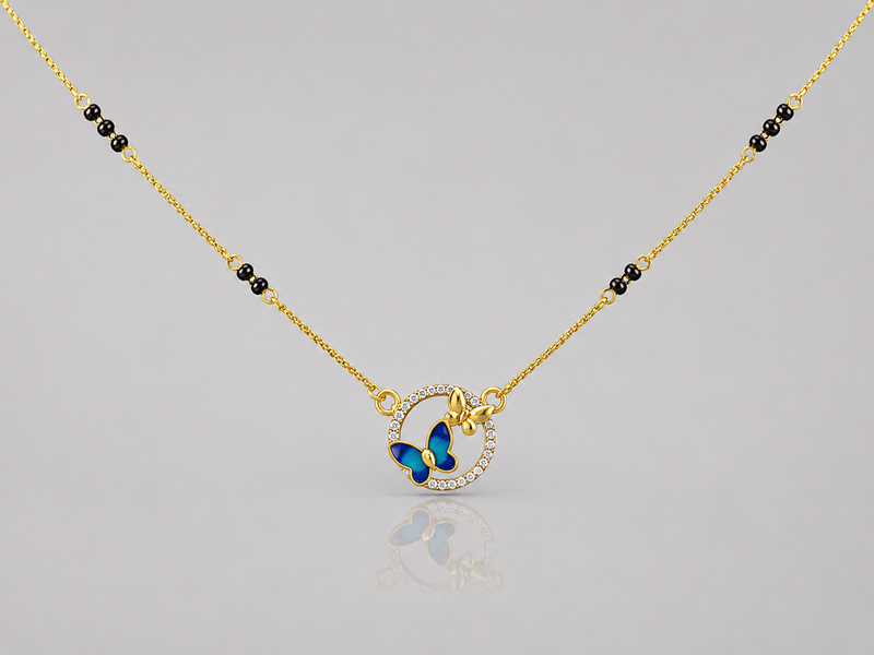 Golden Mini Butterfly CZ Circle Mangalsutra – view 2