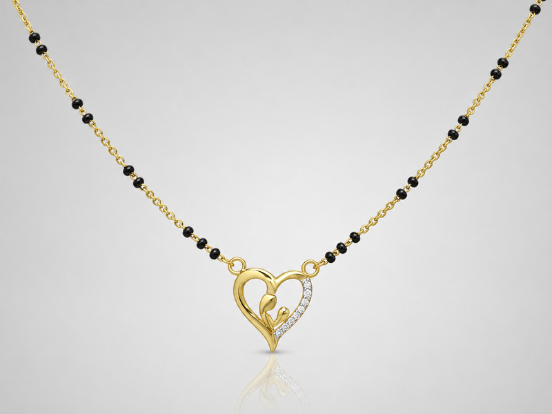 Golden Open Heart CZ Mangalsutra – view 2