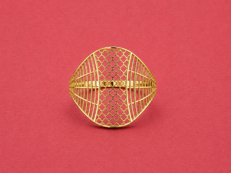 Golden Lattice Statement Dome Ring