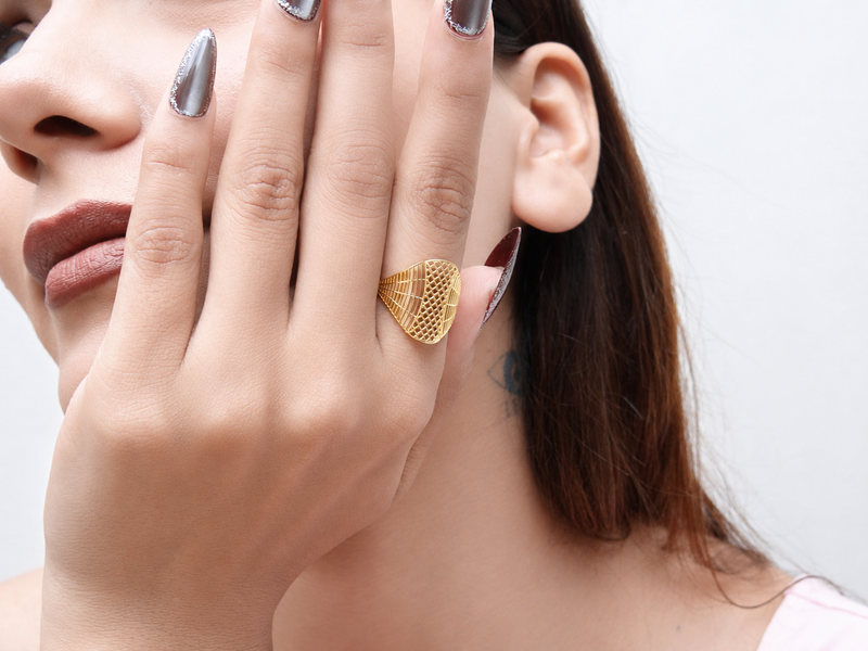 Golden Lattice Statement Dome Ring – view 4