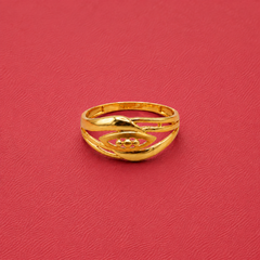 Golden Openwork Leaf & Bead Ring