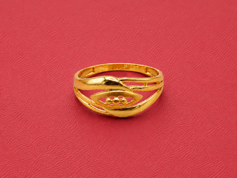 Golden Openwork Leaf & Bead Ring