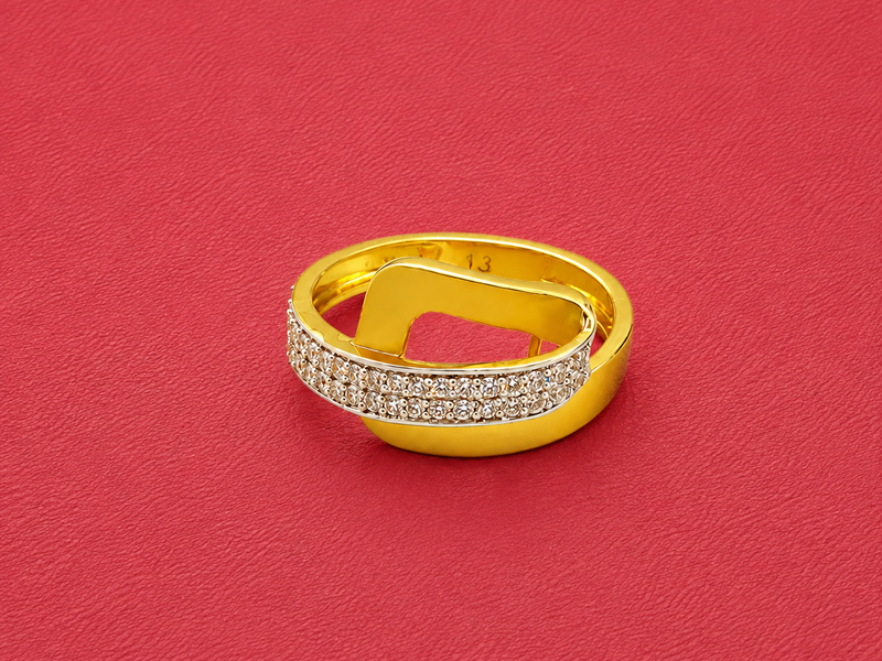 Two-Tone Golden CZ Cutout Panel Ring