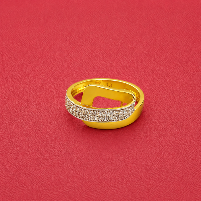 Two-Tone Golden CZ Cutout Panel Ring