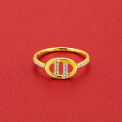 Two-Tone Golden Oval CZ Panel Ring
