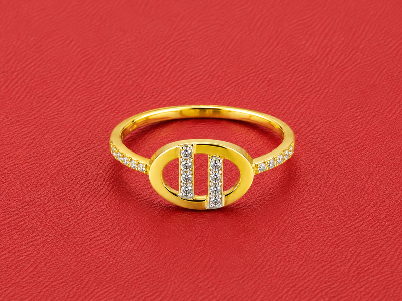 Two-Tone Golden Oval CZ Panel Ring